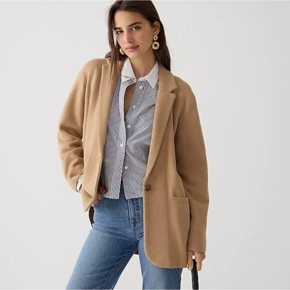 NWT J.Crew Cecile Relaxed Sweater Blazer Cardigan Button Wool Blend Khaki XXS BF - Picture 1 of 6